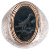 Victorian Gold & Blackened Silver Ring with Green Jasper Bird Intaglio