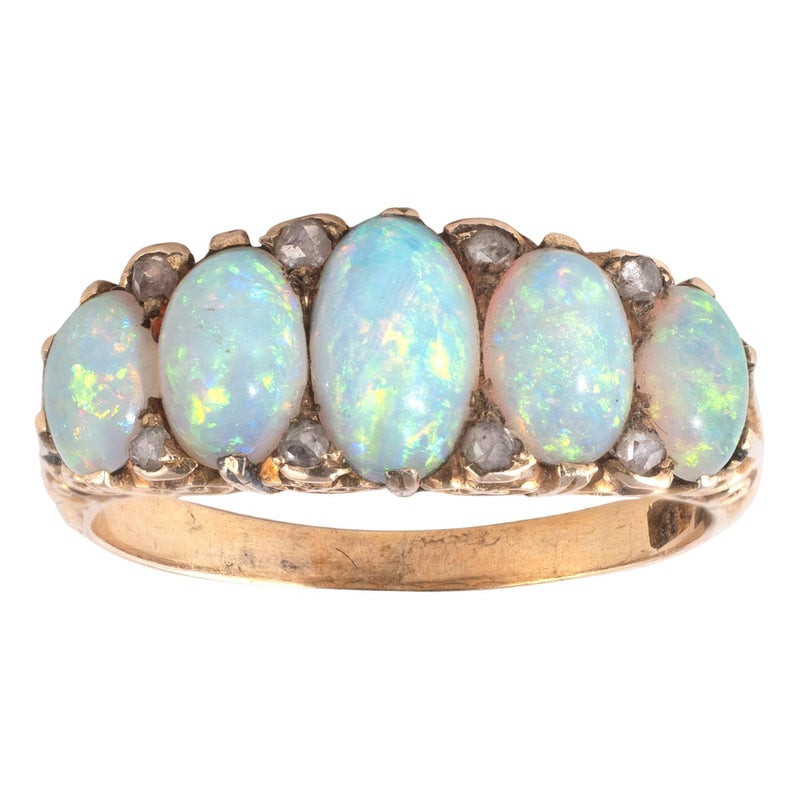 Late 19th Century Opals and Diamonds Five Stone Ring