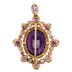 Neo-Renaissance Brooch/Pendant with Amethyst and Aquamarine