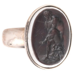 Late 19th Century Silver and Two Colour Vitreous Hercules Intaglio Ring