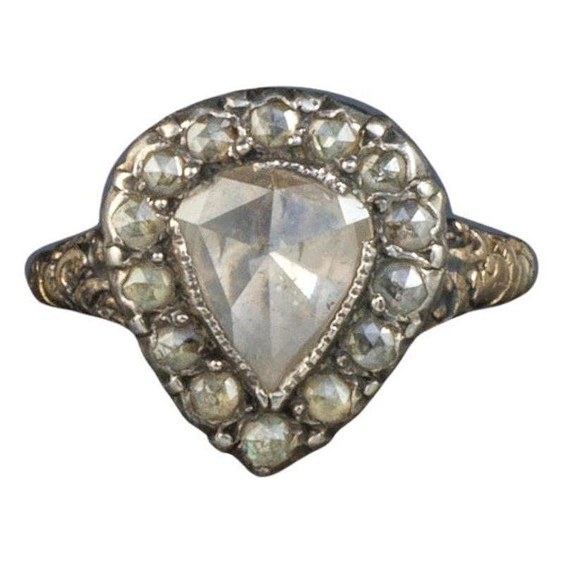 Late Rococo Rose Cut Diamond Heart Ring