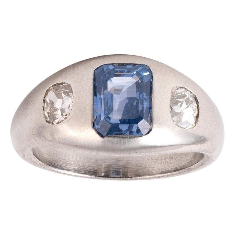 2ct Sapphire And Diamond Platinum Three Stone Ring