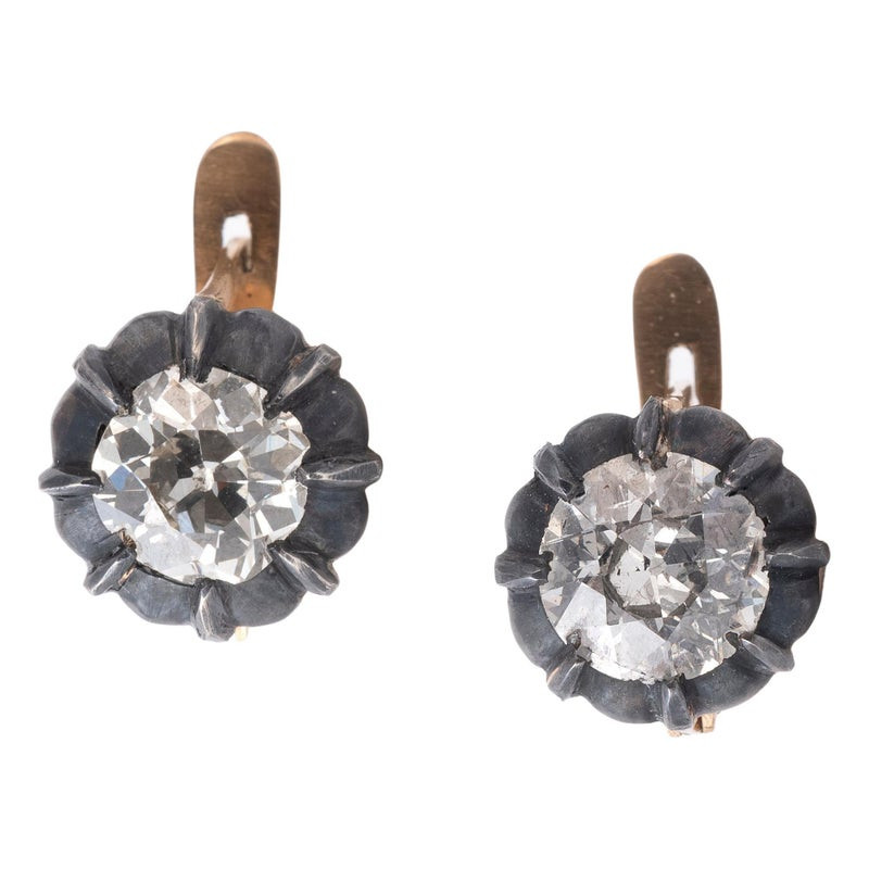 Stud Earrings 3ct Old Cut Diamond On A Wire Silver and Gold