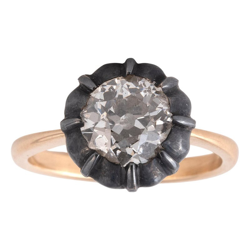 Setting Gold And Silver Single 3ct Old Cut Diamond Stone Ring