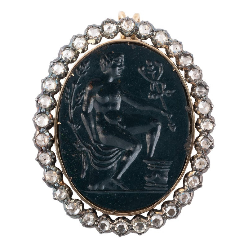 Gold Diamond Green Jasper Intaglio Pendant Depicting Mercury 17th century