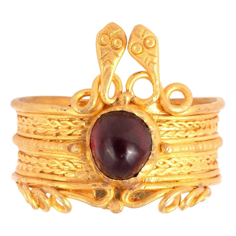 Roman Gold and Garnet Snake Ring circa 1st century