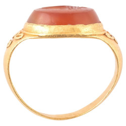 Roman Gold Ring with Carnelian Intaglio of a Gryllos Sileno and Eagle