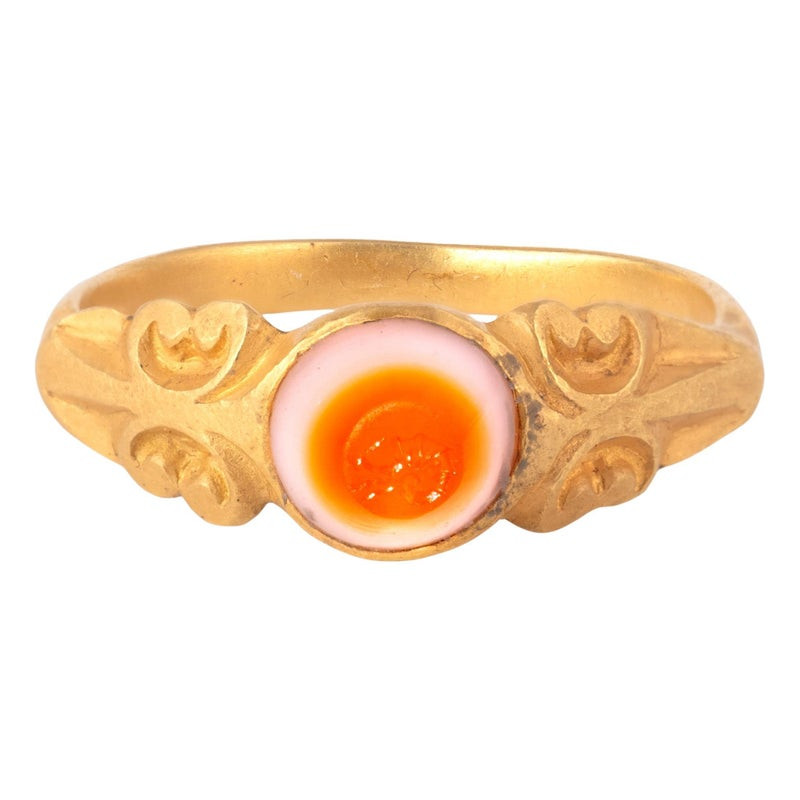 Ancient Roman Gold Banded Agate Intaglio Ring Of A Sea Hare And Shell