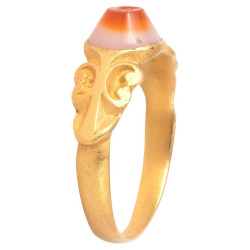 Ancient Roman Gold Banded Agate Intaglio Ring Of A Sea Hare And Shell