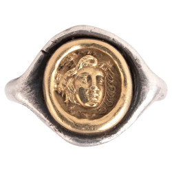 Antique 19th Century Blackened Silver and Gold Medusa Cameo Ring