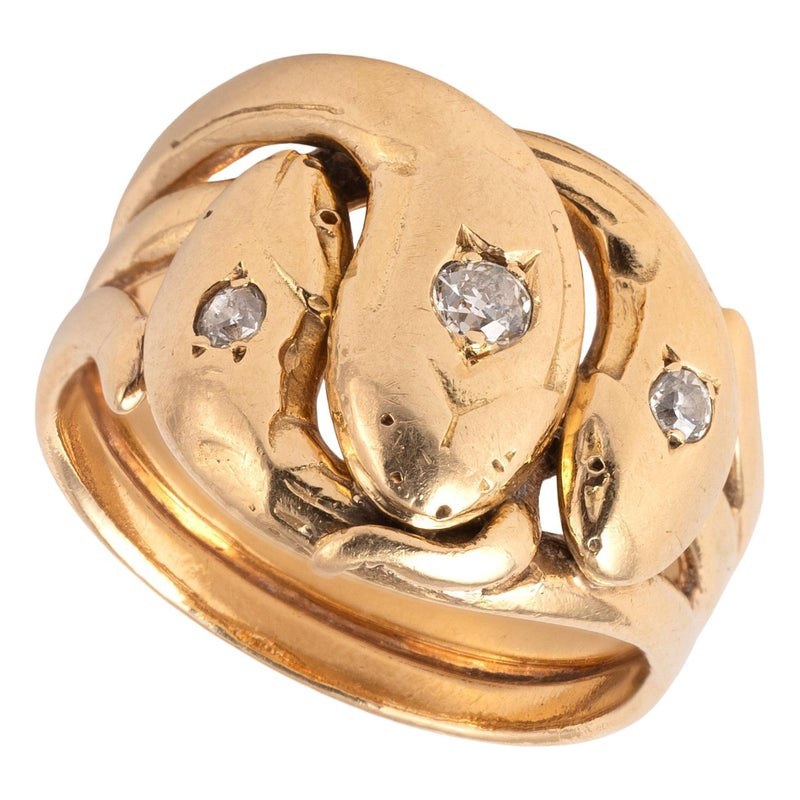 Art Nouveau French Old Cut Diamond Snake Ring 1900’s