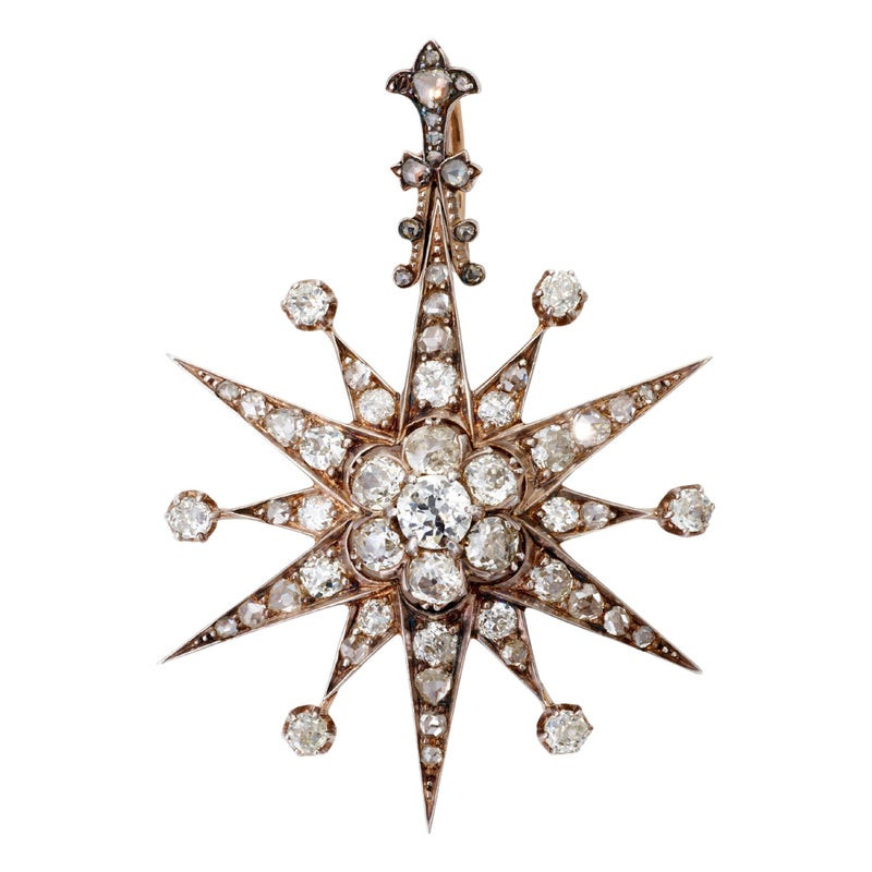 Late 19th Century Silver Gold And Old Cut Diamond Star Pendant