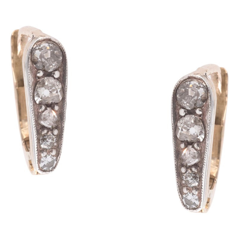 Antique Diamond Silver And Yellow Gold Pair Of Earrings