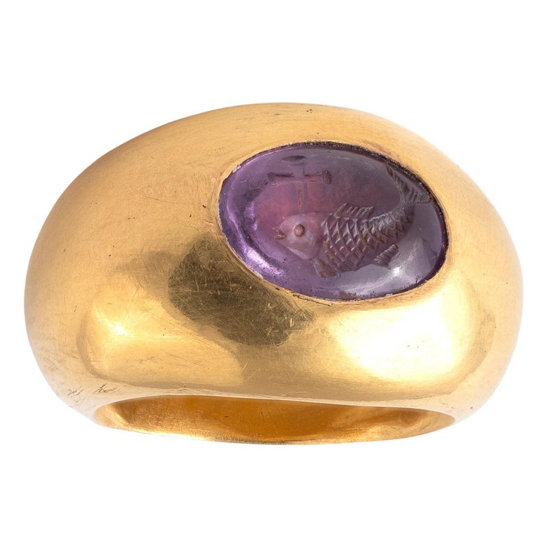 Paleo Christian 22kt Gold Ring With An Amethyst Intaglio 4th Century AD