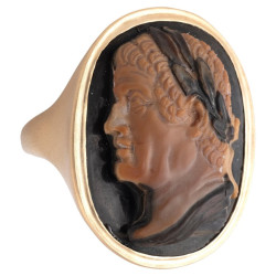 Large Hardstone Cameo of Roman Emperor Men's Ring Late 18th Century
