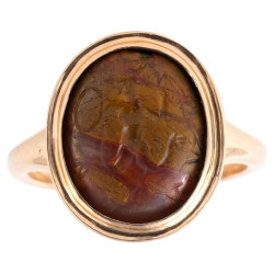 Magical Roman Gold Ring with an Ancient Jasper Abraxas Stone Intaglio