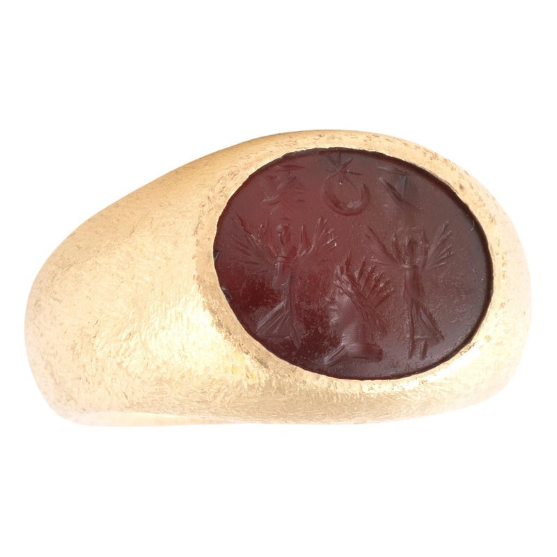 Roman Magical Carnelian Intaglio Ring circa 2nd century A.D