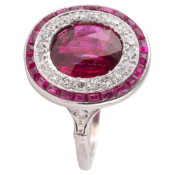 Antique 2.49ct Burma Ruby and Diamond Cluster Ring, Platinum, Italy