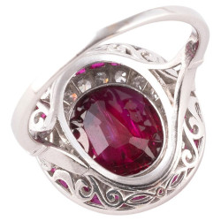 Antique 2.49ct Burma Ruby and Diamond Cluster Ring, Platinum, Italy