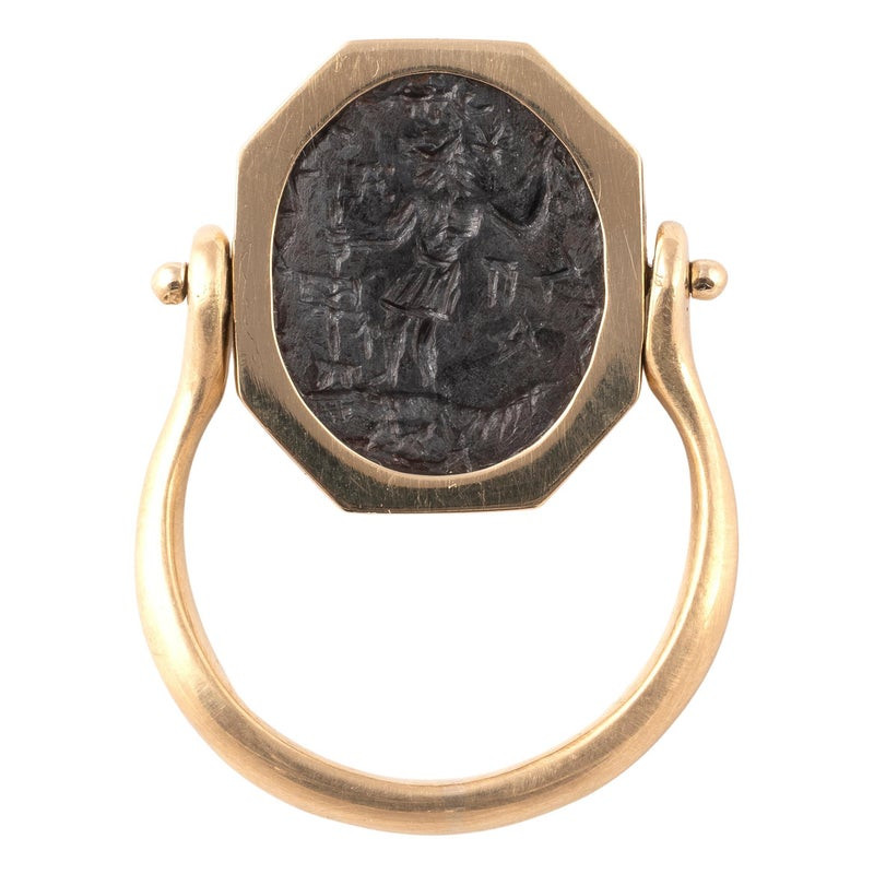 Gnostic Hematite Intaglio Ring in 18k Gold, 2nd-3rd Century Italy
