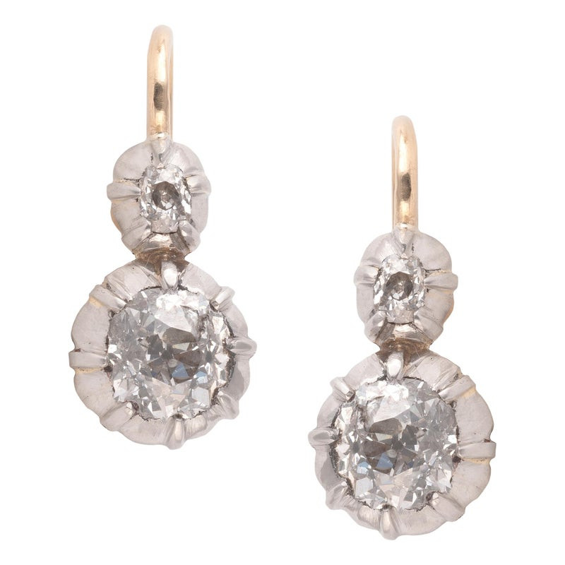 Early 20th Century Pair Of 3ct Old-Cut Diamond Earrings