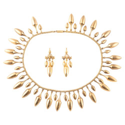 Etruscan Revival 18k Gold Necklace and Earrings Set, Italy Circa 1860