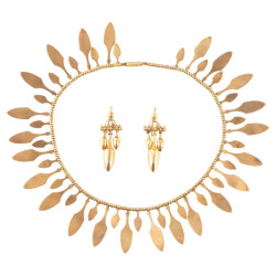 Etruscan Revival 18k Gold Necklace and Earrings Set, Italy Circa 1860