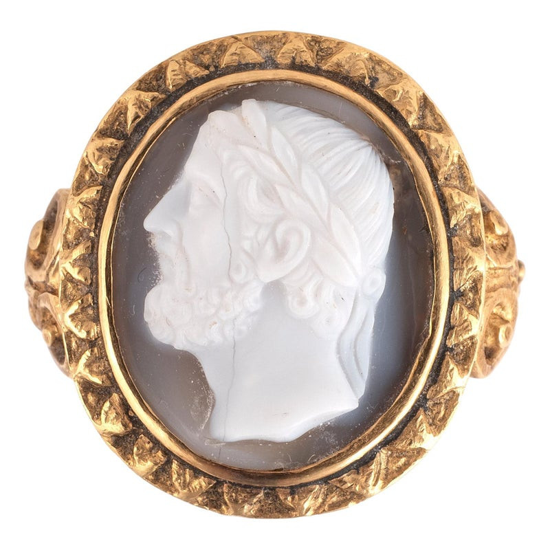 Renaissance Gold And Agate Cameo Ring Depicting Homer