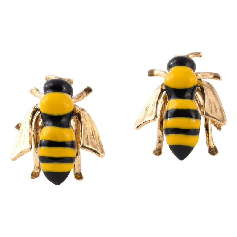 Vintage Enamel & Gold Bee Earrings