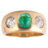 Antique Cabochon Emerald And Diamond Three Stone Gold Ring c.1900