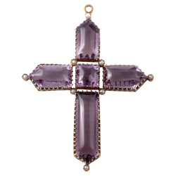 Late 19th Century French 18k Gold Amethyst Pearl Cross Pendant