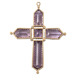 Late 19th Century French 18k Gold Amethyst Pearl Cross Pendant