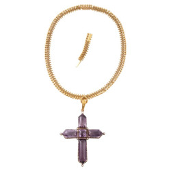 Late 19th Century French 18k Gold Amethyst Pearl Cross Pendant