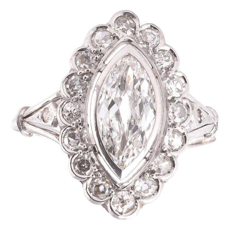 Art Deco Old Marquise Cut Diamond 1.5ct Ring Circa 1920