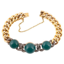 Antique Gold Diamond and Green Agate Bracelet