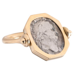 18kt Yellow Gold and Roman Silver Coin Of Emperor Vespasian 69AD - 79AD Ring