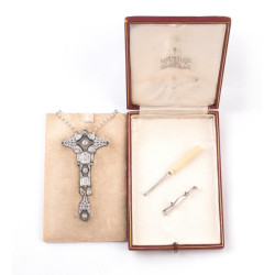 Art Déco Frosted Rock Crystal Diamond and Emerald Brooch-Pendant by Garrard & Co 1925's