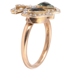 Late Victorian Peridot Pearl Gold Twin Heart Cluster Ring