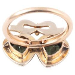 Late Victorian Peridot Pearl Gold Twin Heart Cluster Ring