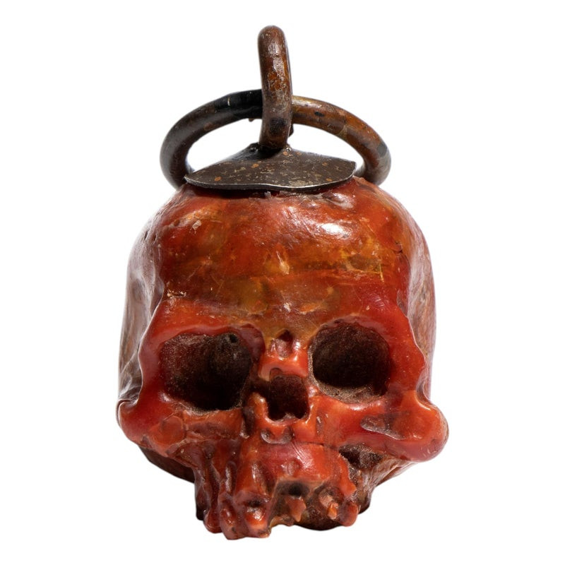 Antique Silver and Coral Skull Pendant Necklace, Italy Circa 1780s