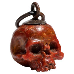 Antique Silver and Coral Skull Pendant Necklace, Italy Circa 1780s