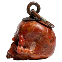 Antique Silver and Coral Skull Pendant Necklace, Italy Circa 1780s