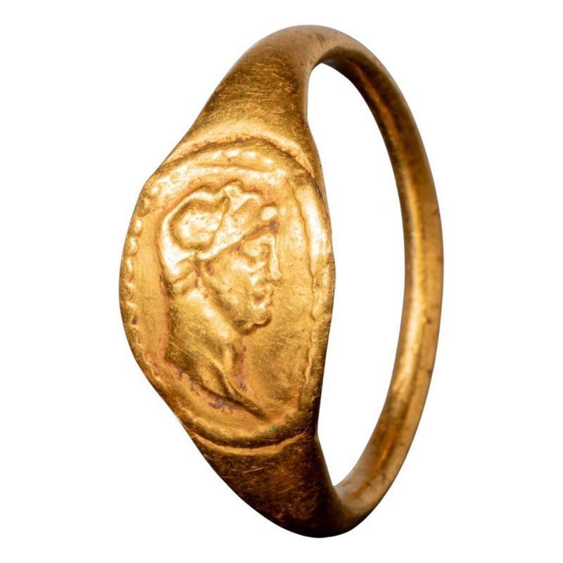 Hellenistic 22k Gold Signet Ring with Ruler Bust, Greece, Circa 300 B.C.