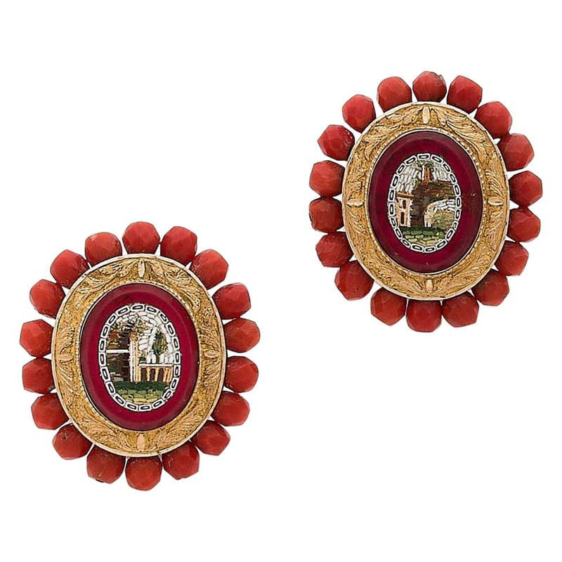 Antique Italian Gold Micromosaic Earrings