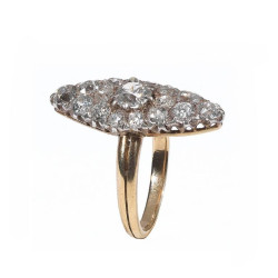 Marquise Old Cut Diamond Silver Gold Cluster Ring