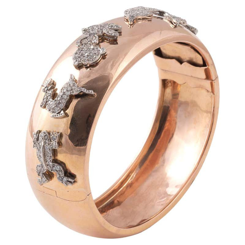 Diamond, Platinum and 18kt Rose Gold Charms Bangle Bracelet