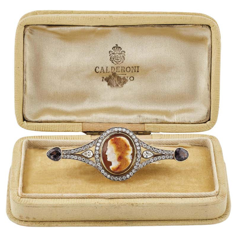 18kt Gold Silver Old Diamond Pink Sapphire and Cameo Brooch
