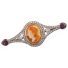18kt Gold Silver Old Diamond Pink Sapphire and Cameo Brooch