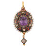 Holbeinesque Amethyst Diamond Enamel Natural Pearl And Gold Pendant circa 1865
