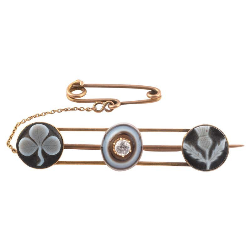 A 19th Century Scottish Gold And Hardstone Brooch